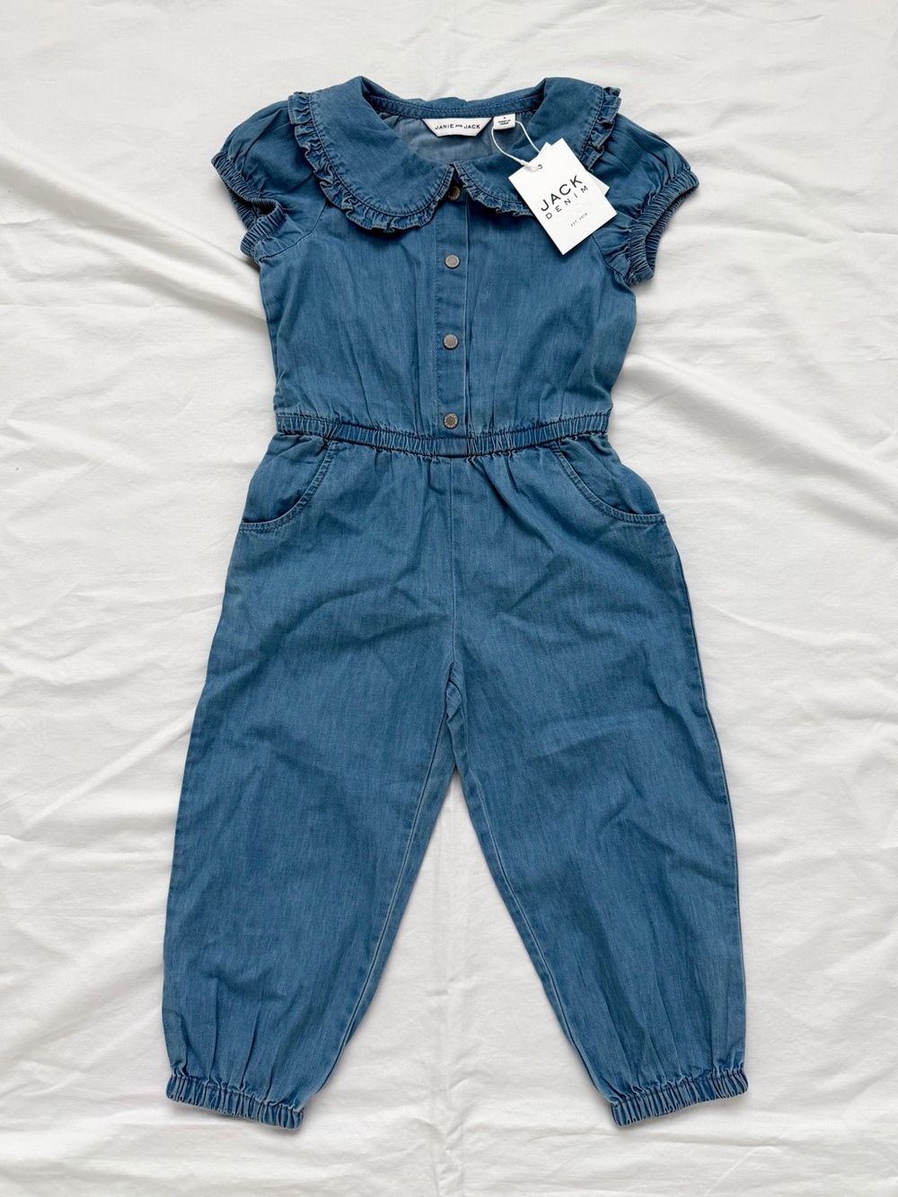 NWT Janie & Jack Girls Blue Denim One Piece Jumpsuit | 3T